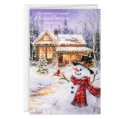 DaySpring  French-Language Religious Boxed Christmas Cards, Peaceful Snowman and House (Pack of 16 Cards with Envelopes)