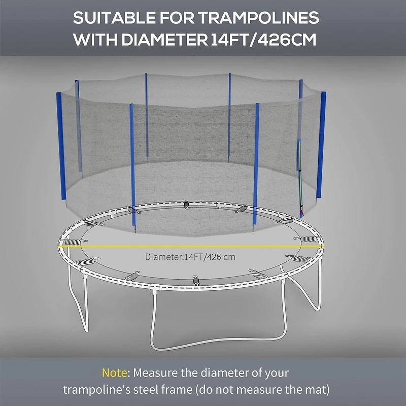 Soozier 14ft Trampoline Net Replacement with 8 Poles and Zippered Entrance