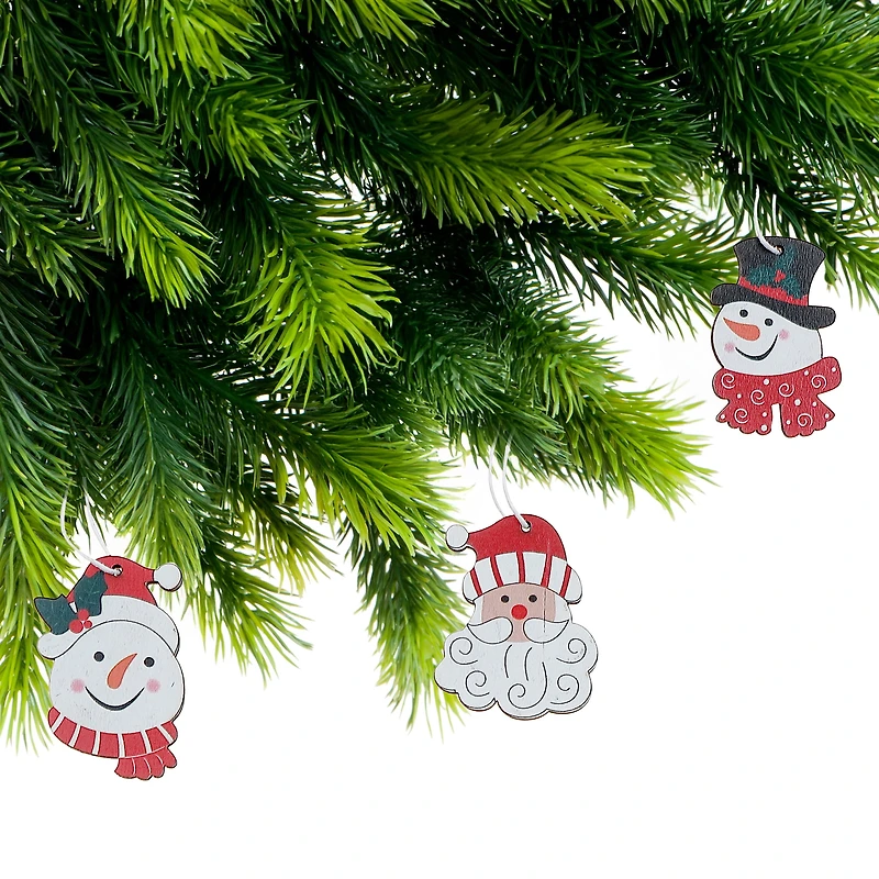 12Pk Wooden Snowman And Santa Ornaments (Asstd) - Set of 2