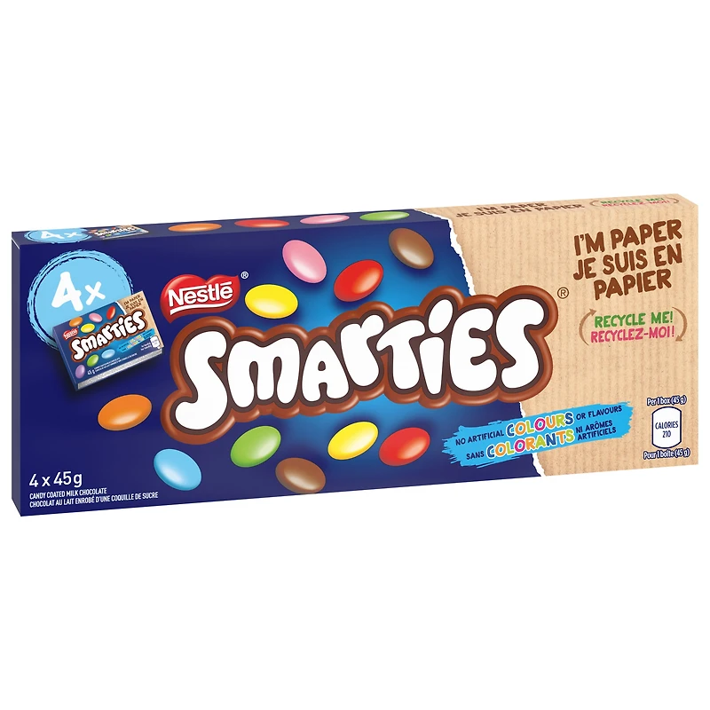 Chocolat au lait et coquille de sucre NESTLÉ SMARTIES, 4 x 45 g 180 g