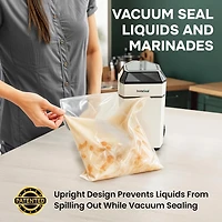 InstaSeal Vacuum Sealer Food Saver Bag Sealer Machine With 12 Food Safe Quart Size Storage Bags Upright Suction Base, Vacuum Sealer