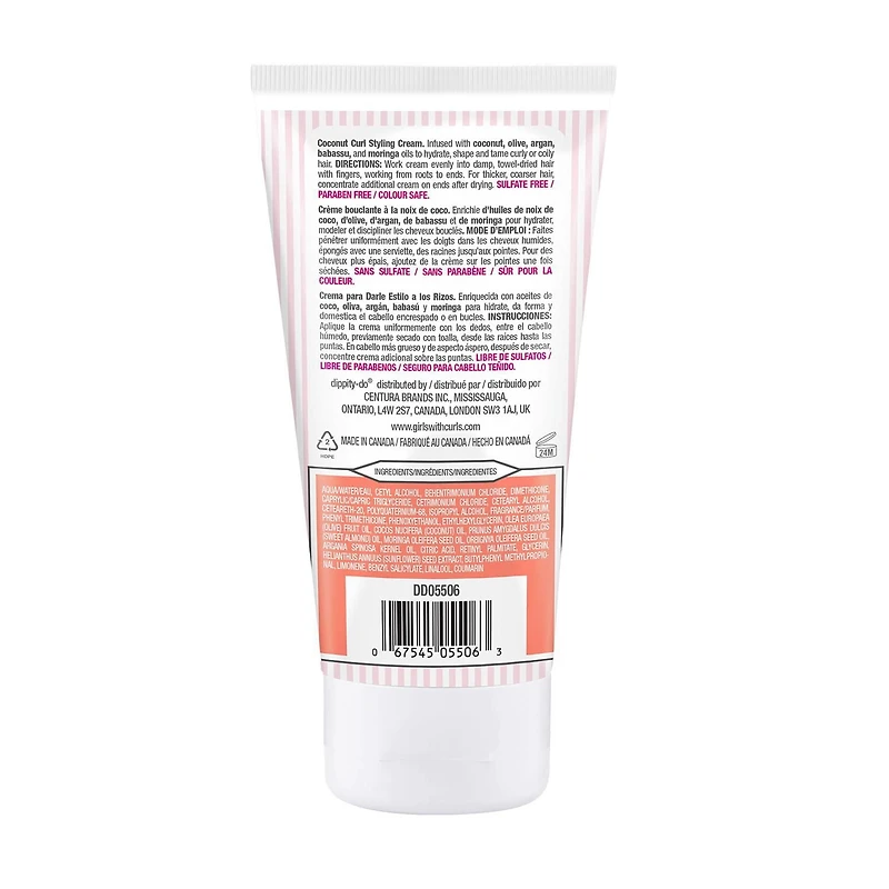 Coconut Curl Ultra-hydrating Styling Cream – Tames Frizz, Conditions & Boosts Shine - Colour-Safe & Sulfate-Free with Natural Ingredients – For Curly or Coily Hair, 125ml, Coconut, Olive & Argan