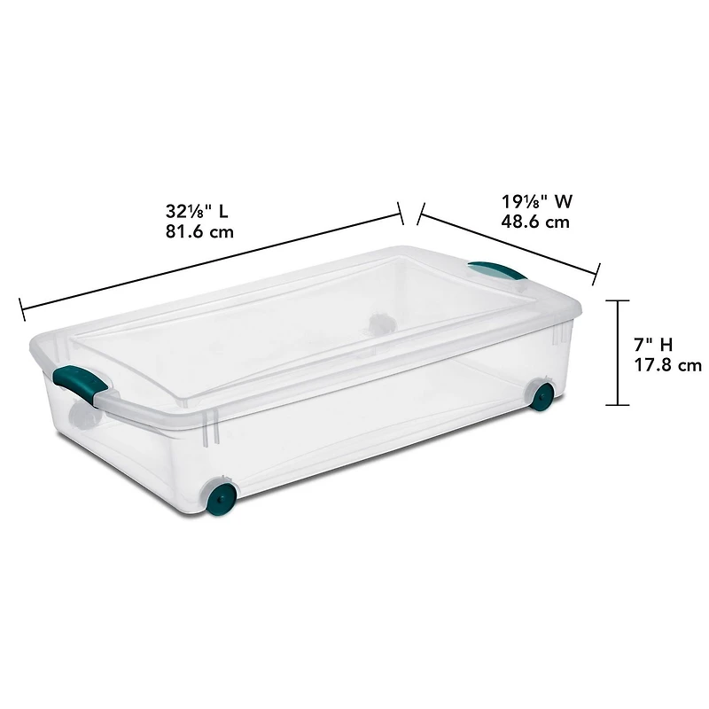 Sterilite Boîte de Rangement sous-le-lit , 47 litres avec Roulettes - Bleu 47L, Bleu