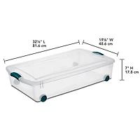 Sterilite Boîte de Rangement sous-le-lit , 47 litres avec Roulettes - Bleu 47L, Bleu