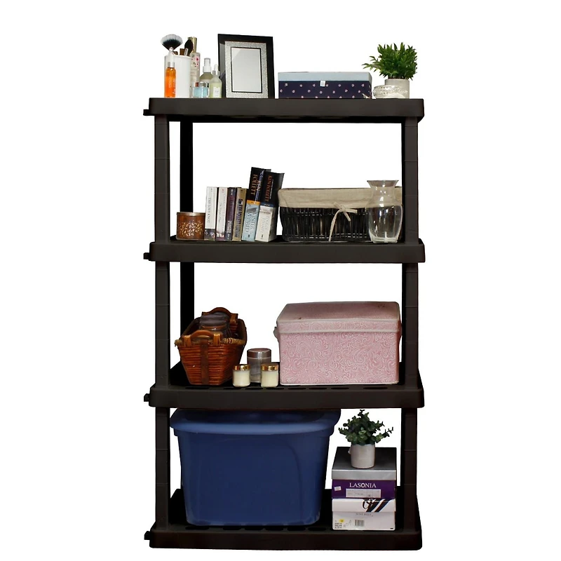 Hyper Tough Plastic Shelves Garage Shelf Basement Storage 4-Tier W36 x D18 x H56" Black Total Capacity 600 lb