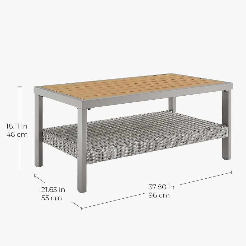 Songmics Home Collection Sencillo - Table Basse avec Rangement, Rotin et Faux Bois, Gris et Beige