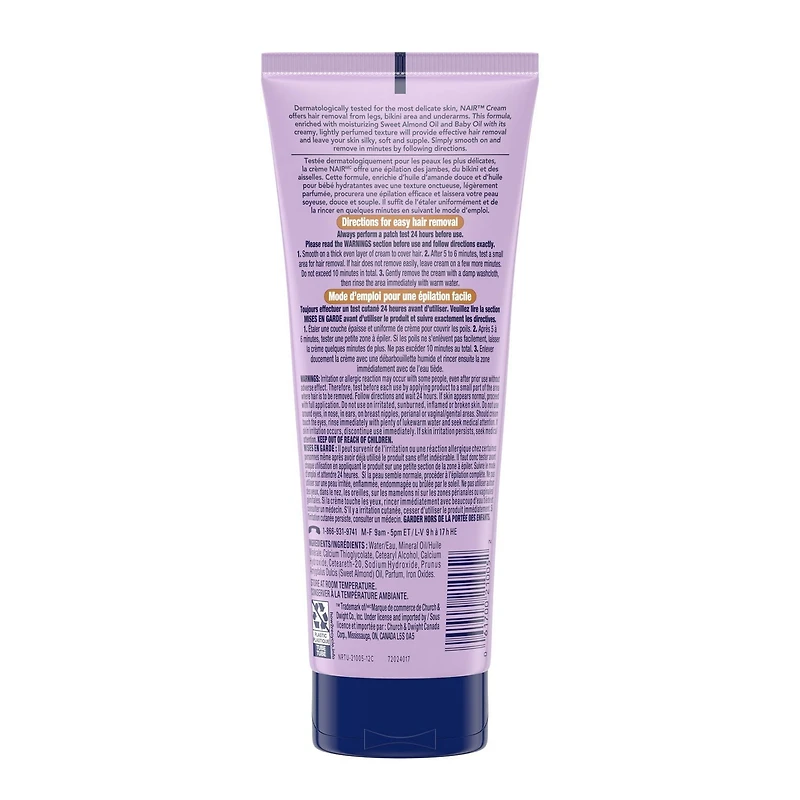 Nair Crème Formule Douce Pour Peau Sensible Avec Huile D’Amande Douce Hydratante Et Huile Pour Bébé Adoucissante, 200ml 200 ml