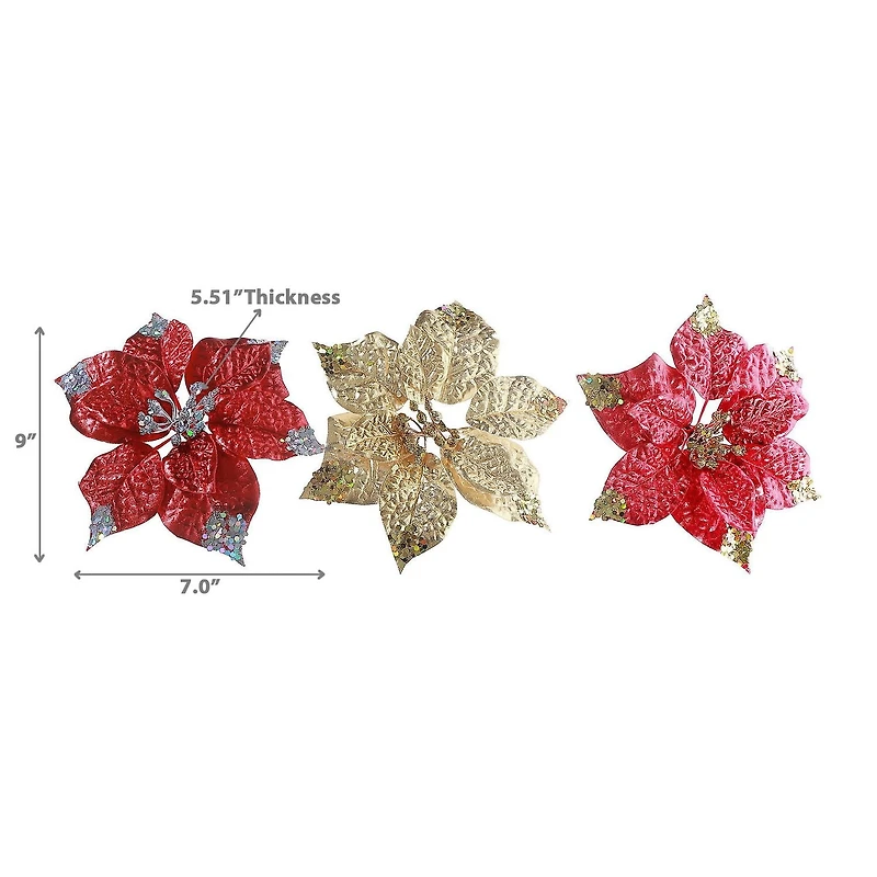 Pince À Poinsettia À Bords Scintillants - Lot De 6