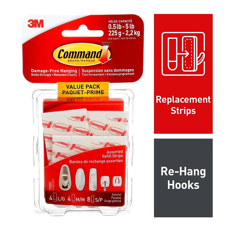 Command™ Refill Strips 17200C, Medium/Large, 16 Strips Per Pack, Assorted