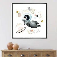 Designart Little Penguin Flying Stars and Planets II FLOAT FRAME WALL ART