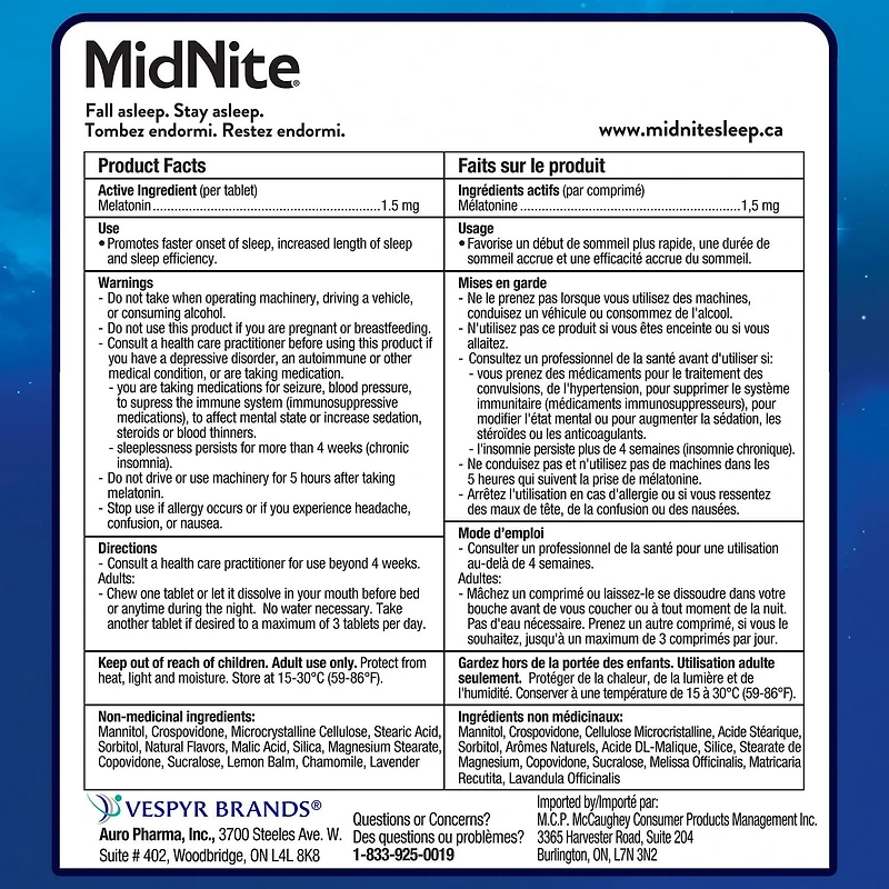 MidNite Natural Sleep Aid Chewable Tablets - Cherry Flavoured | Contains Melatonin (1.5mg), Chamomile, Lavender & Lemon Balm | Treatment for Occasional Sleeplessness | Non-habit Forming | The only one, 30 Tablets