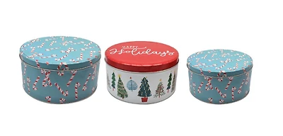 Holiday Time Round Tin - Candy Cane / Happy Holiday