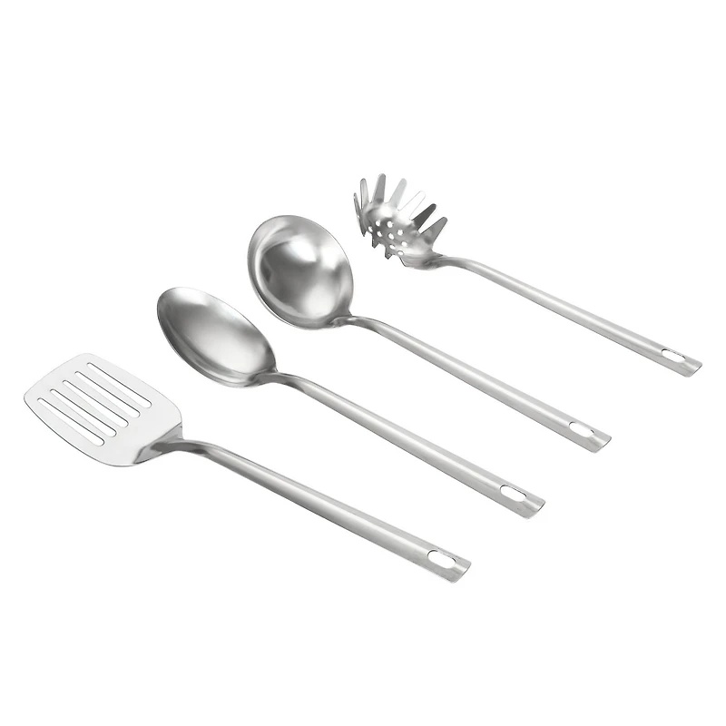 Mainstays Ensemble d'ustensiles de cuisine 4 Pièces en acier inoxydable, spatule, cuillère à fentes, louche et cuillère à pâtes Outils de cuisine indispensables