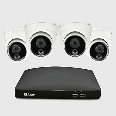 Système de sécurité Swann DVR MicroSD 1080p 4 canaux 64 Go avec 4 caméras dôme à détection de chaleur et de mouvement - Blanc