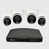 Système de sécurité Swann DVR MicroSD 1080p 4 canaux 64 Go avec 4 caméras dôme à détection de chaleur et de mouvement - Blanc