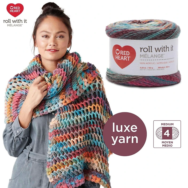 Red Heart® Roll with it melange™ #4 Worsted (Medium) Acrylique Fil, 5.29oz/150g 389 Yards