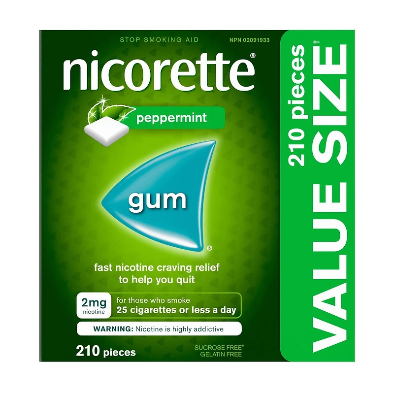 Nicorette Peppermint Gum, 2 mg, Quit Smoking, Nicotine Gum, Smoking Cessation Aid, NRT, Reduce Cravings, 210 pieces