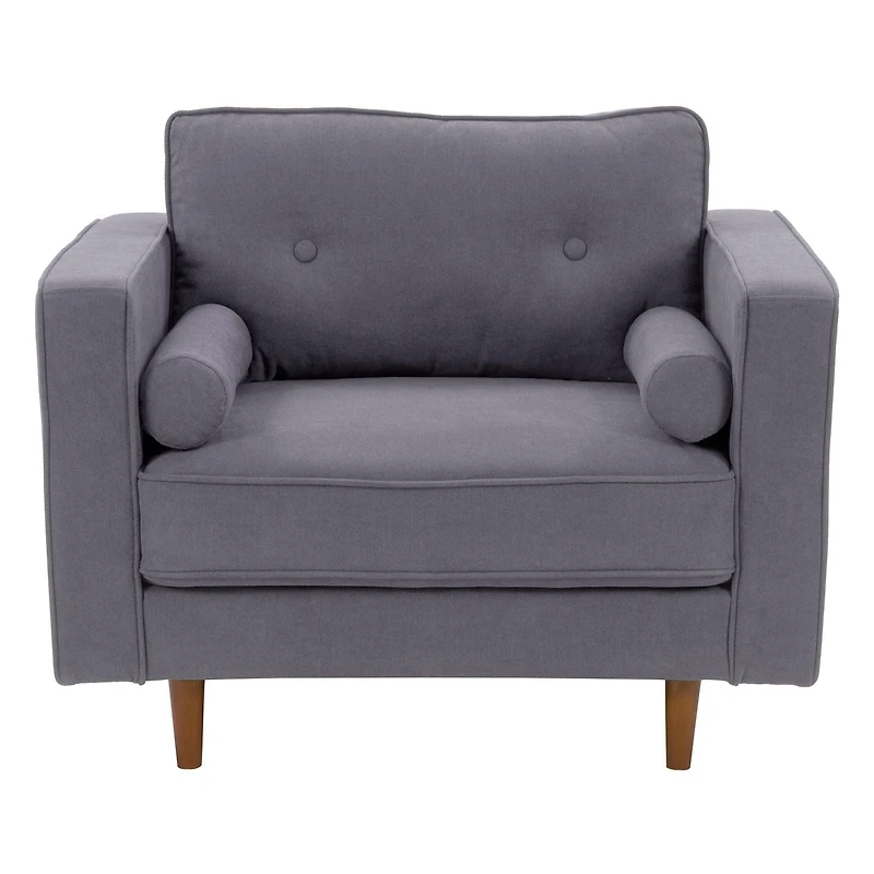 Fauteuil large et confortable CorLiving Mulberry Mid-Century pour le salon - Fauteuil d'appoint et de coin lecture, fauteuil idéal, fauteuil avec coussins de traversin inclus