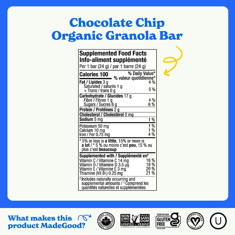 MadeGood Chocolate Chip Granola Bars 5 bars
