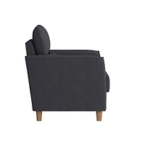 CorLiving Caroline Upholstered Indoor Accent Arm Chair with Flared Arms and Wood Legs, Dark Grey