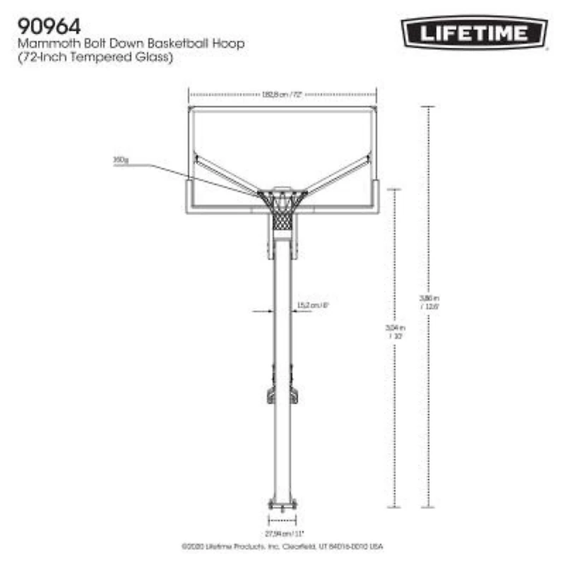 LIFETIME Mammoth Bolt Down Basketball Hoop with 72" Tempered Glass Backboard