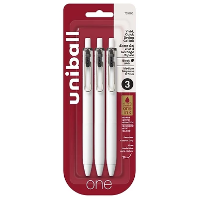 uni® one Stylos gel rétractables, pointe moyenne (0,7 mm), encre bleue, paquet de 3 uni one Stylos gel, Noir 3pk