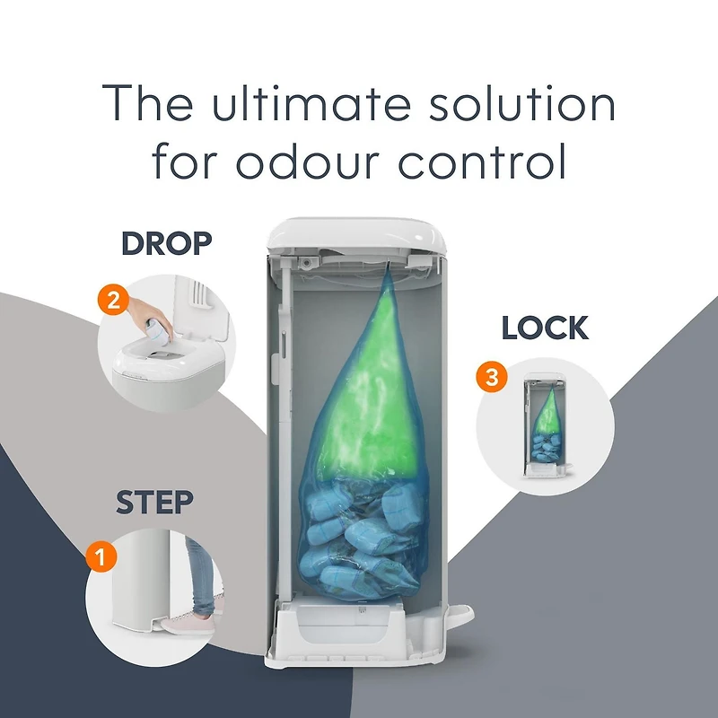 Diaper Genie Platinum Diaper Pail, Matte Gray, Stainless Steel, Foot Pedal, Odour Control