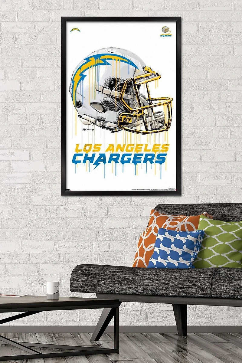 NFL Los Angeles Chargers - Drip Helmet 20 Wall Poster, 14.725" x 22.375" Framed