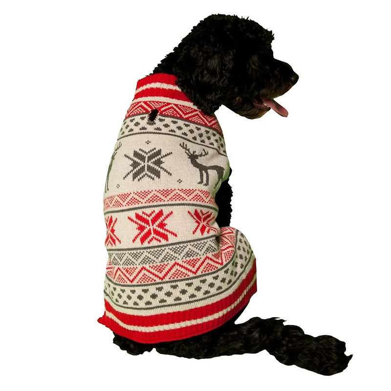 Holiday Time Pull pour chien rouge Moose Fair Isle