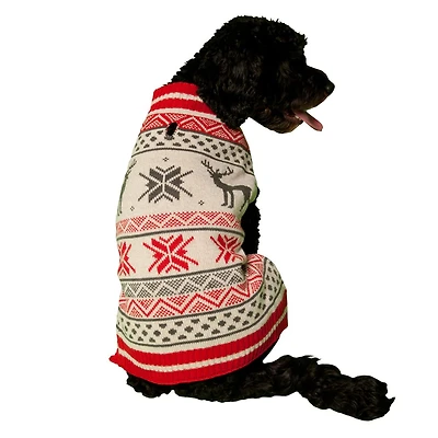 Holiday Time Pull pour chien rouge Moose Fair Isle