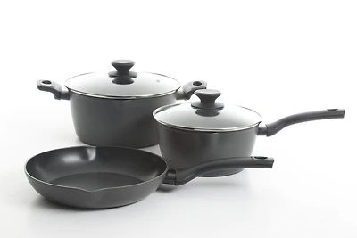 Oster Kingsway 5 Piece Aluminum Nonstick Cookware Set, Grey