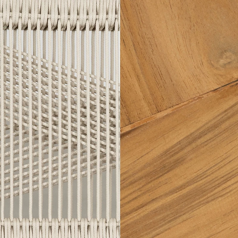 South Shore Agave Woven Rope and Teak Dining Chair, Set of 2, in Cream and Natural