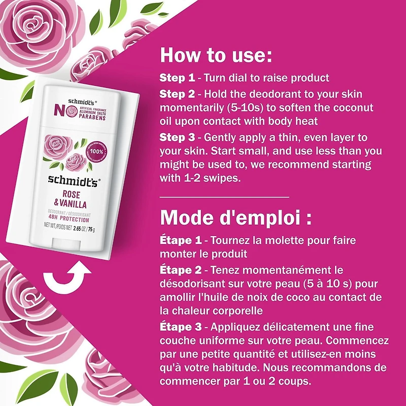Schmidt's  Rose & Vanilla Natural Origin Deodorant