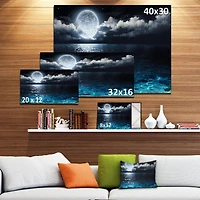 Designart Romantic Full Moon Over Sea Canvas Wall Art