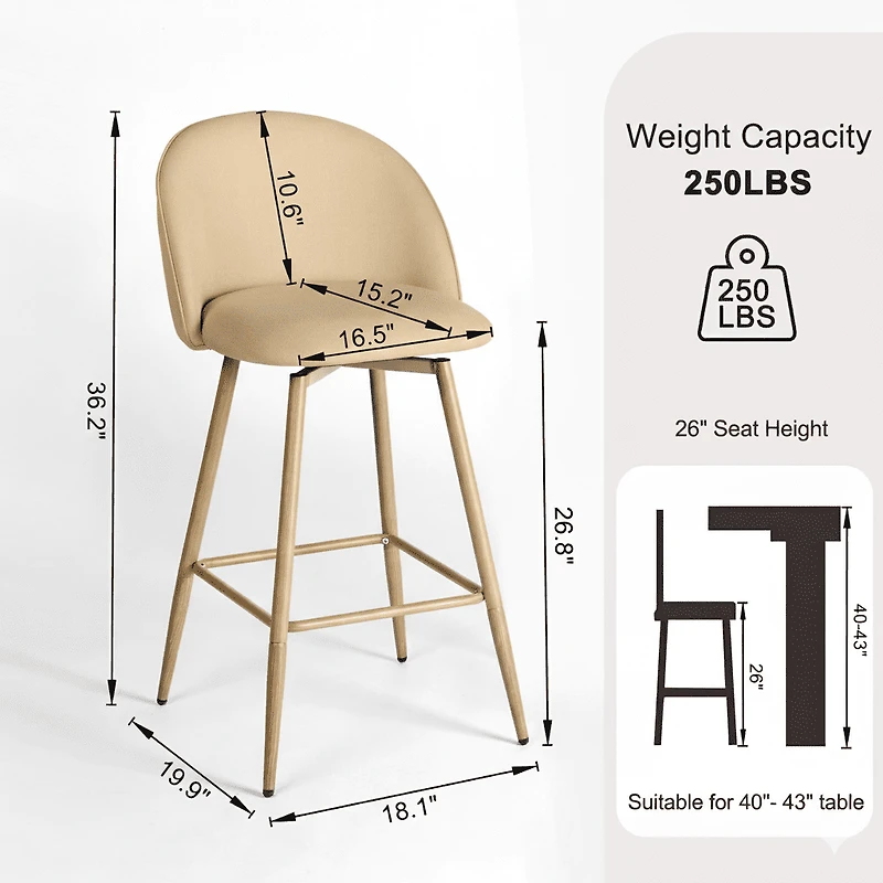 Homy Casa - Ensemble de 2 tabourets de bar contemporains, hauteur d'assise 66 cm, revêtement en tissu et pieds imitation bois