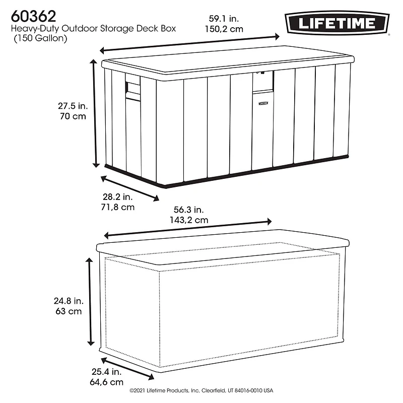 LIFETIME - Boîte de rangement extérieure de 150 gallons, couvercle gris