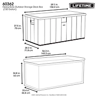 LIFETIME - Boîte de rangement extérieure de 150 gallons, couvercle gris