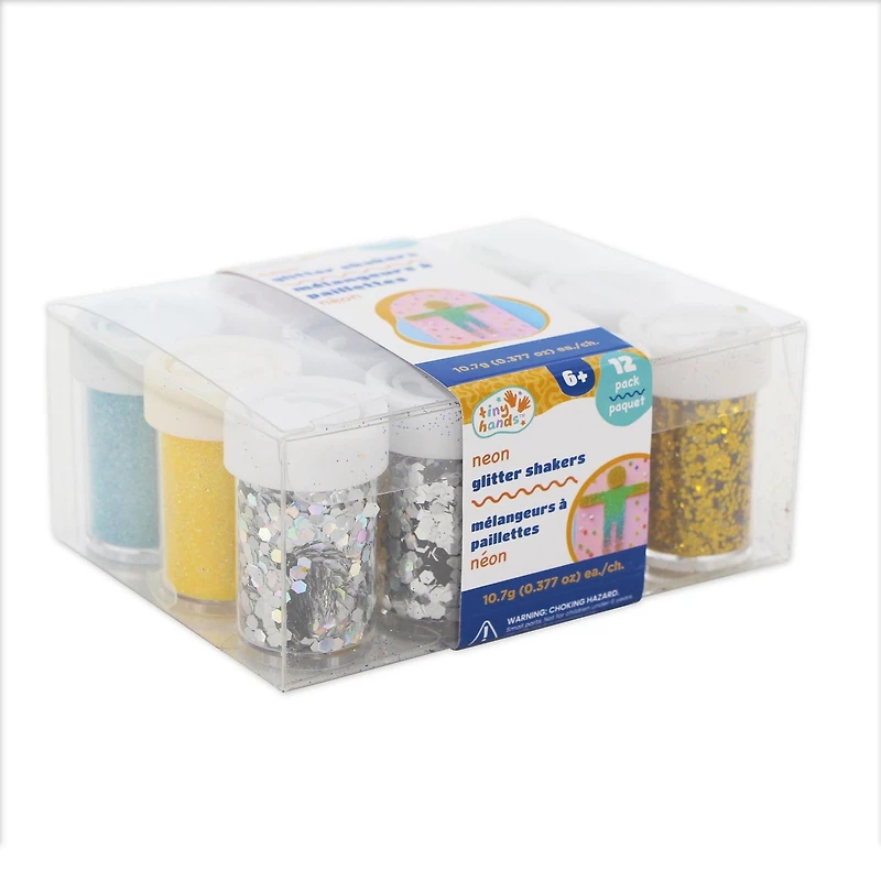 TINY HANDS Glitter Shakers, Neon, 12 pack, 10.7 g (0.37 oz) each