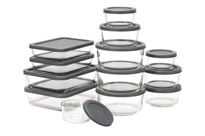 MAINSTAYS Glass food storage set with PE Lid of round and rectangular shape, DIFFERENT VOLUME: 236/472/944/700/1400ML