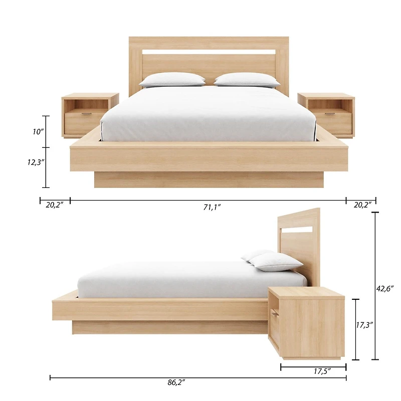 Stanley 4 Piece Bedroom Set with Headboard, Slatted Bedframe, 2 Nightstands