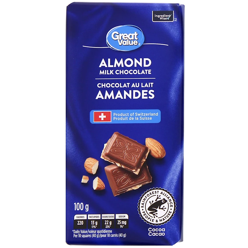 Great Value Almond Milk Chocolate, 100 g