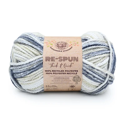Lion Brand Re-Spun Thick & Quick Yarn color earl grey, recycled polyester super bulky yarn, 255g, 153m, 1-CT