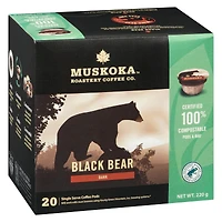 Dosettes de café Ours Noir de Muskoka Roastery Coffee Co. à torréfaction foncée en emballage d'une portion