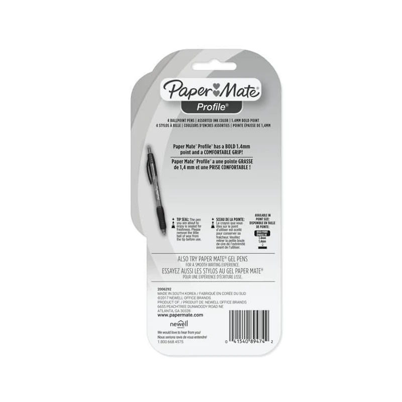 Paq. de 4 stylos Paper Mate, couleurs assorties Ecriture extra lisse!