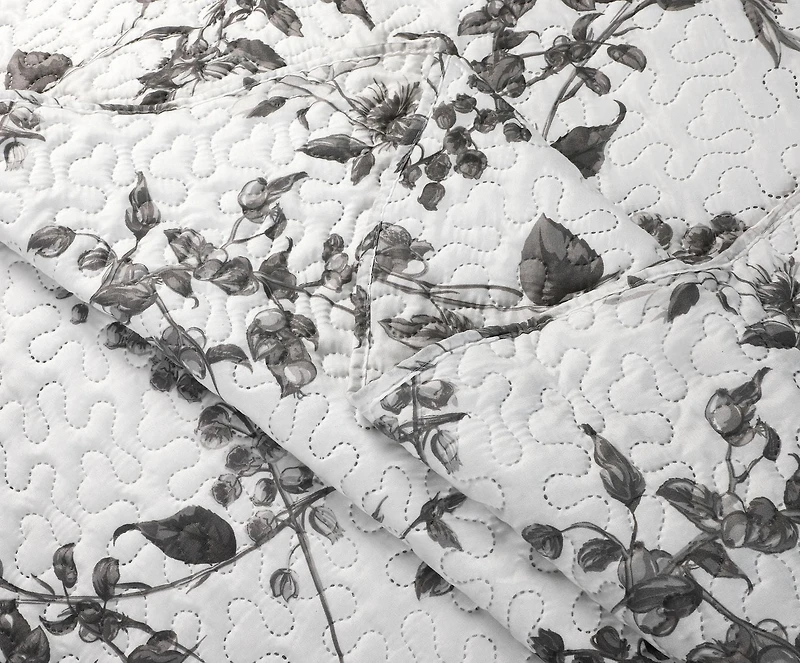 Marina Decoration Parure de lit ultra douce avec couvre-lit en tissu Pinsonic imprimé en relief et taies d'oreiller, motif branches florales de chrysanthème gris