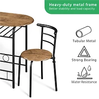 Fullfurnique Modern 3-piece Round Dining Table and 2 Chairs Set with Steel Legs, Brown