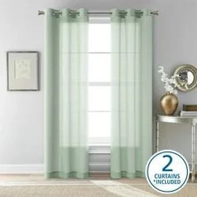 Mainstays Windowpane Sheer Curtain Panel Pair, Set of 2, White, 38" W x 84" L, 2 Set MS Sheer Curtain Panel