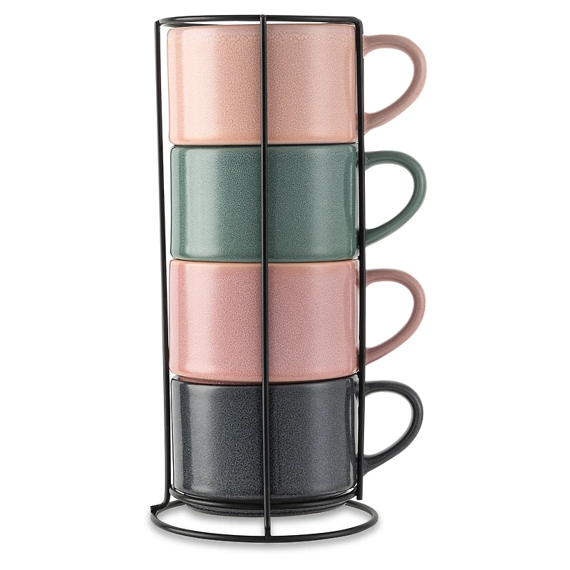 Lot de 4 tasses empilables Thyme & Table, mélange de couleurs réactives, 325 ml, grès