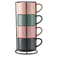 Lot de 4 tasses empilables Thyme & Table, mélange de couleurs réactives, 325 ml, grès