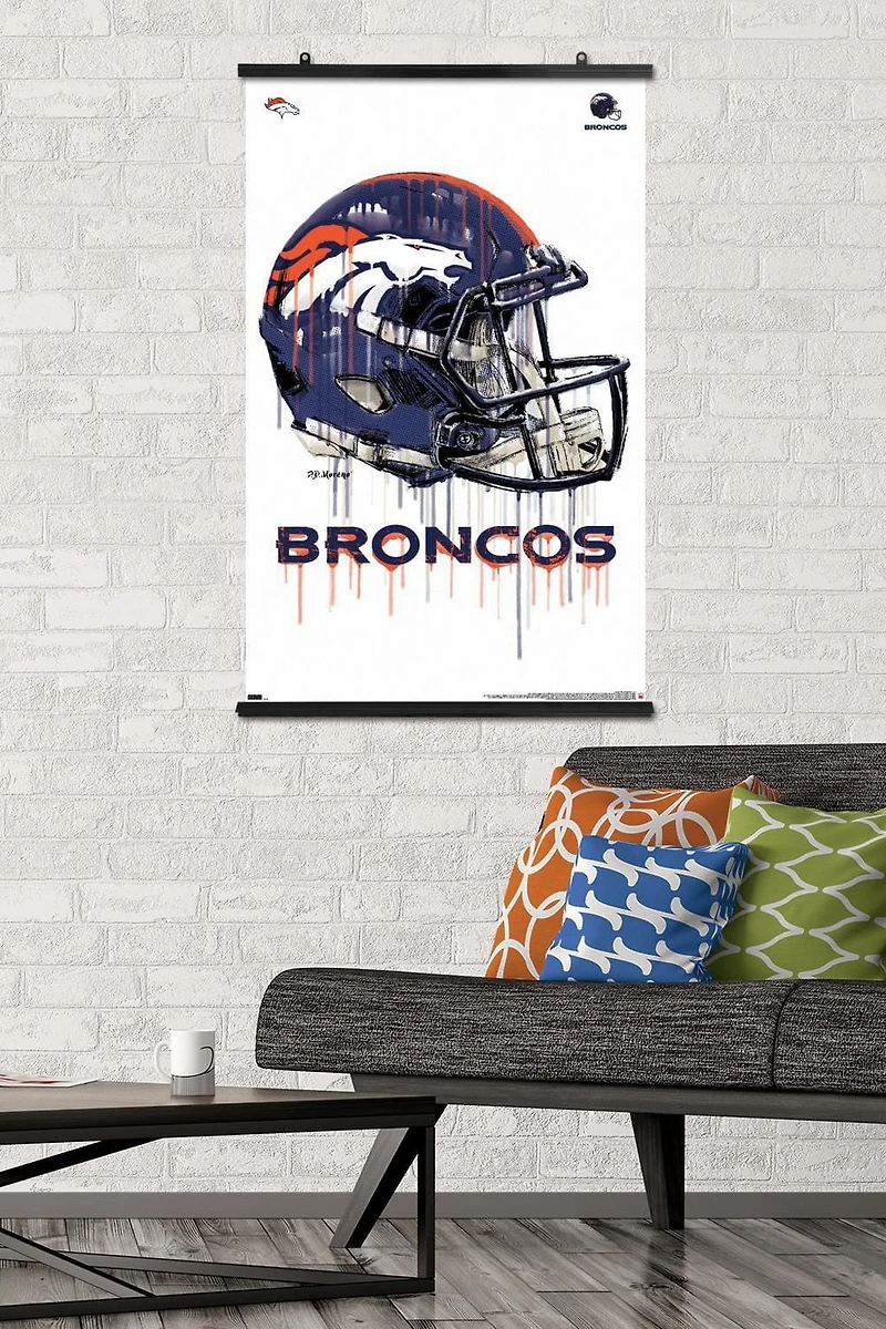 NFL Denver Broncos - Drip Helmet 20 Wall Poster, 14.725" x 22.375" Framed